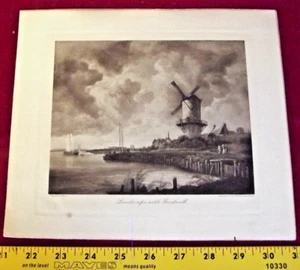 1907 Copyright PAISAJE CON MOLINO DE VIENTO POR RUYSDAEL Pinsc pintura artística impresión en blanco y negro - Imagen 1 de 4