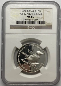 ISRAEL. 1996, 1 neuer Sheqel, Silber - NGC MS69 - Nachtigall und Fig RAR - Bild 1 von 4
