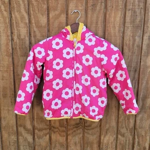 Hanna Andersson Reversible Pink Floral Yellow Sherpa Jacket Girls Size 5 - Picture 1 of 13