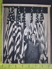 AP Wire Press Photo President Ronald Reagan Smiling Fighter Front of US Flags 