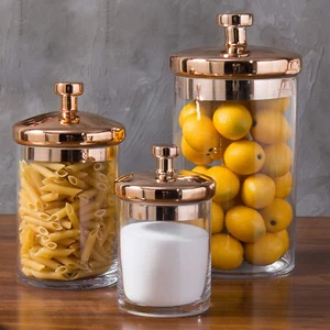 Glass Apothecary Cookie Jar Set with Copper Lid - Decorative Kitchen and Bath St - Picture 1 of 12
