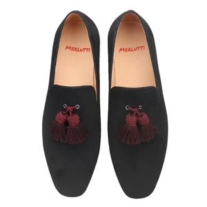 Merlutti Black Loafer Big Red Tassel Wedding Prom Shoes - Picture 1 of 6