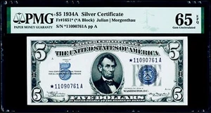$5 1934A Silver Certificate * Star Fr#1651* PMG 65 EPQ Gem Uncirculated - Picture 1 of 3