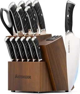 Juego de cuchillos, juego de cuchillos de cocina con bloque y afilador doble Full Tang 15 piezas - Imagen 1 de 9