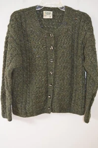 Carraig Donn Green 100% Merino Wool Cardigan Sweater Size S Made in Ireland - Picture 1 of 14
