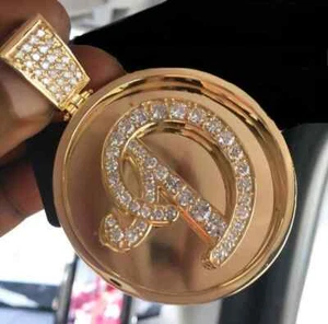 2.20Ct Round Cut Moissanite Custom D Letter Men's Pendant 14K Yellow Gold Plated - Picture 1 of 7