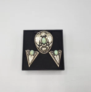 NWT TURQUOISE on German Silver Bolo Tie AND COLLAR TIPS Cowboy Western Boxed - Picture 1 of 2