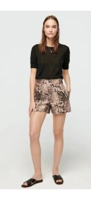 ¡Nuevo! J. Pantalones Cortos Crew Mujer Talla 6 Estampado Leopardo Mezcla de Lino Tiro Alto Cremallera Lateral BONITOS Foto 1 de 4