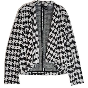 New Directions Jacket Womens Large Black White Houndstooth Open Front Long Sleev - Picture 1 of 12