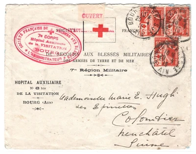 FRANCE WW1 HOSPITAL Cover Bourg RED CROSS STAMPS{3} Censor 1915 {samwells}MA932 - Image 1 of 4