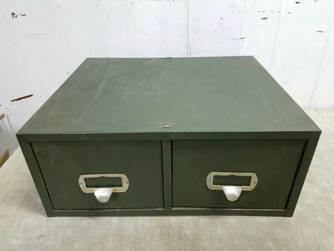 Vintage 2 Drawer Green Industrial File Cabinet Metal Tool Chest Box, 19x16, 6x8 Cover