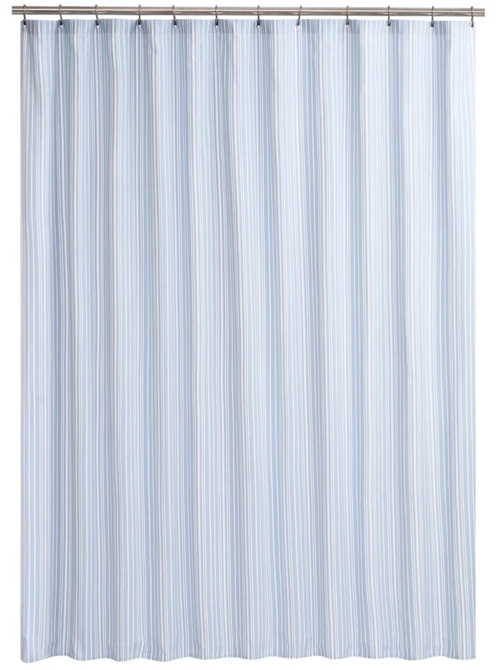 Mainstays织物浴帘,条纹蓝色和白色,72 英寸 x 72 英寸 — 第 1/2 张图片