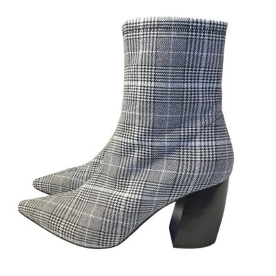 Jeffrey Campbell Sport Pointed Toe Plaid Ankle Boots Black White Size 7.5 - Image 1 of 4