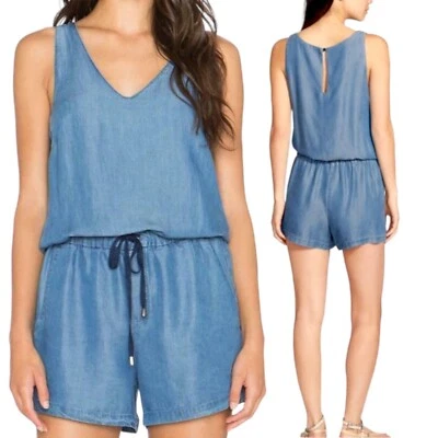 Espléndido Mameluco Clásico Estilo Y2K Cambray Cordón Relajado Pequeño Cuello en V Azul Foto 1 de 4