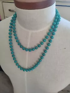 Faux Turquoise Bead Necklace Knotted 23"Long - Picture 1 of 4
