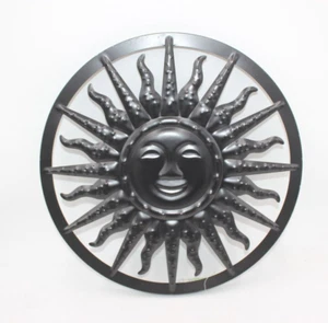 Sun Smiling Outdoors Design Metal Garden New 18" Retro Black Wall Decor - Picture 1 of 6