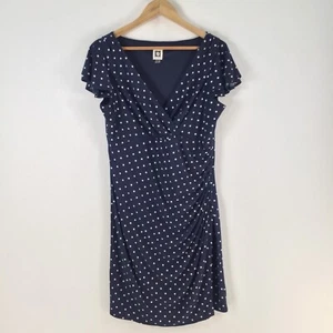 Anne Klein womens dress size US 10 aus 14 pencil navy blue polka dot Vneck097798 - Picture 1 of 8