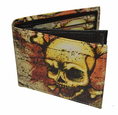 Leatherboss Mens Bifold Exotic Wallet Picture Skull with a printed gift box - Image 1 of 4