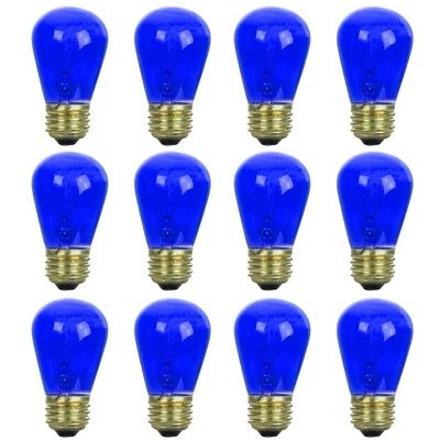 12Pack S14 LED Blue Light Bulb, Blue Transparent Glass Bulb, 11W, E26 Colored - Image 1 of 2