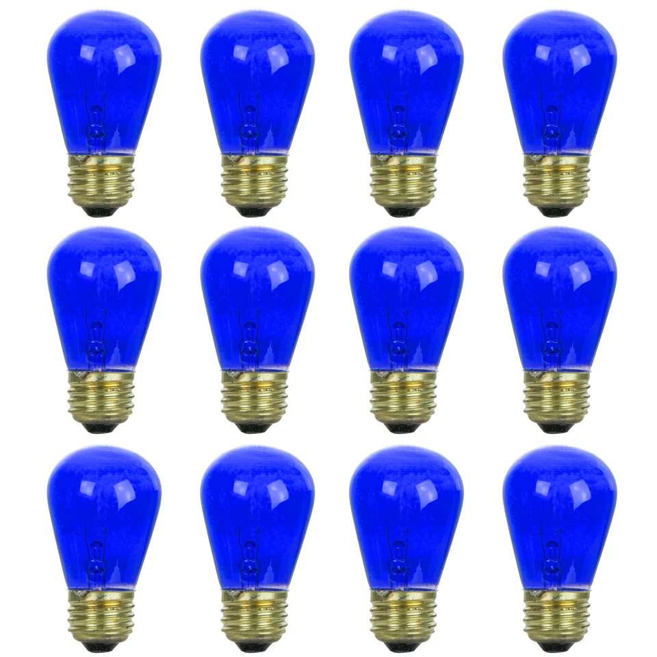 12Pack S14 LED Blue Light Bulb, Blue Transparent Glass Bulb, 11W, E26 Colored - Image 1 of 2