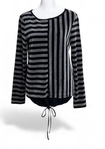 Zenergy Chicos Damen Größe 0 Schwarz Grau Gestreift Velours Top Bindesaum Langarm - Bild 1 von 9