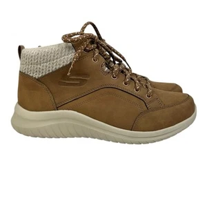 Skechers Ultra Flex 2.0 Lace Up Ankle Boot Chestnut Size 9 Faux Fur Lining - Picture 1 of 7