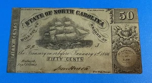 1862 State of North Carolina, Raleigh, NC 50c Obsolete Note - Bild 1 von 3