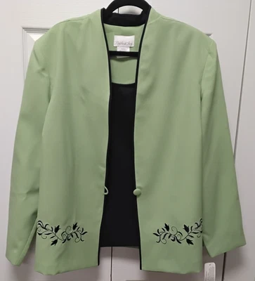 Jaqueta Vintage PRIDE & JOY Feminina Dois-4-Uma Frente Embelezada-Verde/Marinha-TAMANHO 22 - Imagem 1 de 4