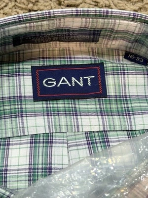 Camisa Oxford con botones a cuadros verde azulado GANT talla 16/33 nueva con etiquetas vintage Foto 1 de 4