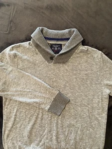 Maglione American Eagle uomo grande grigio collo sciallato vestibilità atletica hipster preppy - Foto 1 di 11