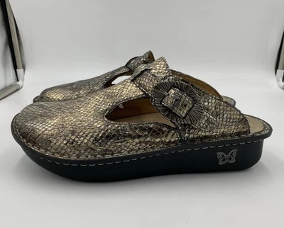 Zuecos Alegria Dayna Piel de Serpiente Profesional Mary Jane Mules Metálicos Talla 40 EE. UU. 9 Foto 1 de 4