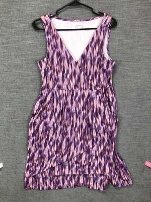 Eddie Bauer Dress Womens Medium Purple Pink Ikat Sleeveless V Neck Pockets - Image 1 of 4