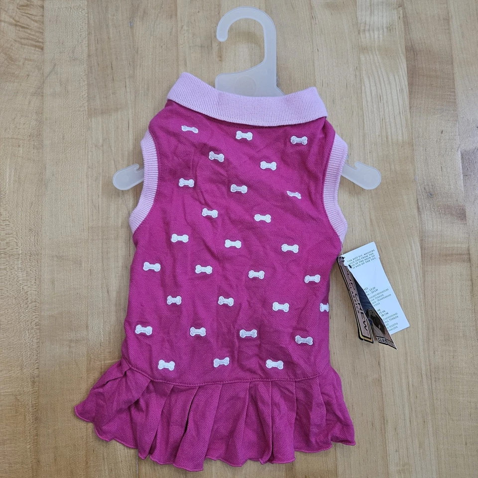 Pup Crew Dog Apparel Pink Embroidered Bone Polo Dress Medium 14-15in - Image 1 of 4