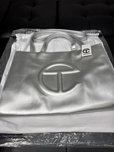 TELFAR Large Shopping Bag Double Strap Handles Crossbody Handbag Silver NWT - Picture 1 of 14