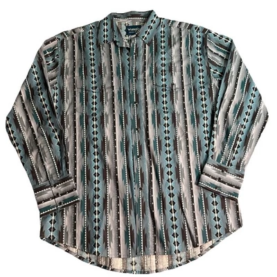 Vintage Wrangler Western Shirt Aztec Vertical Stripe Black Pearl Snaps Men Large - Image 1 of 4