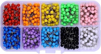 600 PCS Multi-Color Push Pins / Map Tacks – 1/8 Inch Round Head with Stainless S - Image 1 of 4