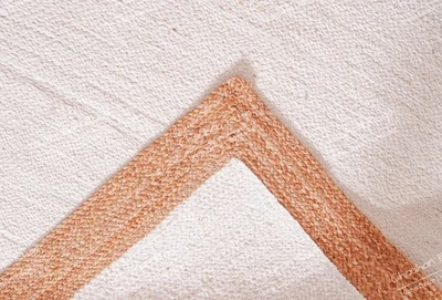 White Jute Area Rug With Beige Border Doormat Rug Handmade Braided Rug Large Rug - Image 1 of 4