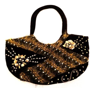New ERMO Black Velvet Purse ~ W/Beading & Trim Designs Vtg "Never Used" - Picture 1 of 8