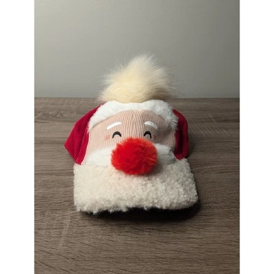 Праздничное время Санта-Клаус лицо шерпа флисовая шляпа w/Pom Рождество регулируемый новый с Ярлыками - Изображение 1 из 4