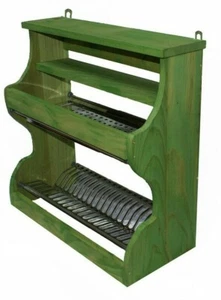 Piattaia credenza in legno colore verde scolapiatti acciaio inox gocciolatoio - Picture 1 of 1