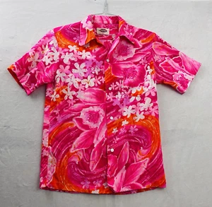 Vtg Pomare Hawaiian Shirt Small Vibrant Bright Neon Pink Floral Aloha 60s 70s - Picture 1 of 11