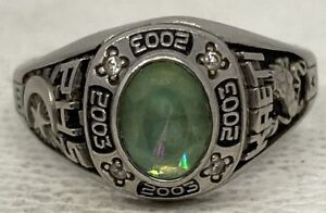 2003 Jostens Class Ring Silver Tone Green Stone Engraved PHS Sz 9.5