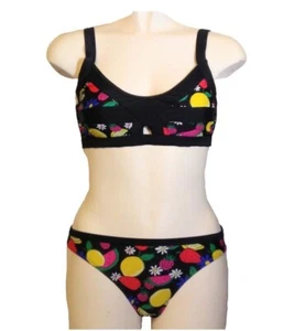 Boohoo Bikini Black Fruit Design Swimsuit Swimming Costume Size 6 8 10 12 14 - Picture 1 of 10