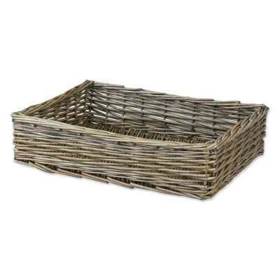 Wicker Hamper Tray Empty Grey Brown Storage Basket Shallow Woven Gift Handmade - Image 1 of 4