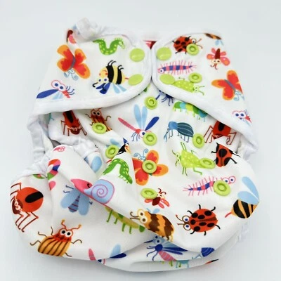 Baby Diaper Cover Adjustable Snap Bugs Insect Print Bees, Butterfly One Size - Image 1 of 4