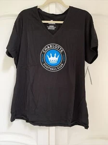 NWT Women's Fanatics Black Charlotte FC Logo V-Neck T-Shirt Short Sleeve- 2XL - Picture 1 of 6