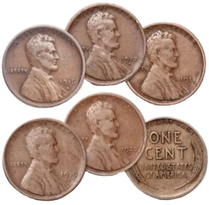 Lot Set Run of 5 San Francisco Wheat Cents 1916S-1920S FAST FREE SHIPPING - Picture 1 of 1