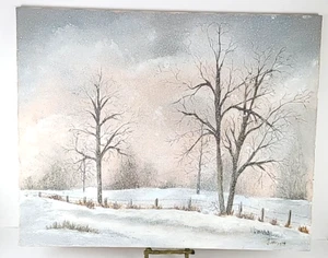 Vintage Winter Country Landscape Painting pastel colors 16 x 20 - Afbeelding 1 van 10