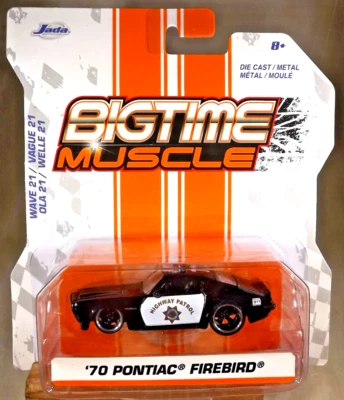 2020 Jada Bigtime Muscle Wave 21 '70 PONTIAC FIREBIRD Black-White w/Rubber Tires - Image 1 of 4