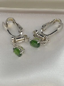 TJC 925 Sterling Silver & Emerald Drop Clip On /Stud Interchangeable Earrings - Picture 1 of 9